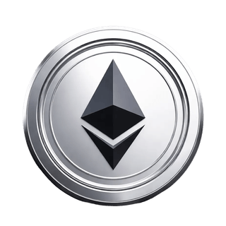 Schwebend dargestellte Ethereum ETH Kryptowährungsmünze als grafisches Element